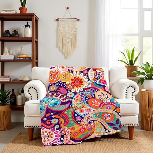 Levens Bohemia Blanket Gifts for Women Girls, 80"x60" Boho Floral Throw Blanket Decor for Couch Home Bedroom Living Room Birthday, Soft Comfort Smooth Flannel Lightweight Throw Blanket - color: Bohemia Red1, size: 60"x80"