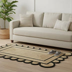 Braided Scalloped Jute Rug Natural with Black Trim, Handmade Farmhouse Boho Area Rug for Entryway, Kitchen, Hallway, Living Room, Bedroom, Rustic Woven Floor Rug - (Black- 2X3 ft) - size: 2' x 3' (Rectangular)