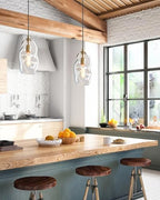 CASAMOTION Modern Pendant Lights Kitchen Island Large Gold Hanging Light Fixtures for Dining Table Blown Art Glass Clear Organic Globe Bedroom Foyer Entryway Hallway Lamp 12 Inch 1 Pack - color: Clear+Glod 12"H-1 Pack