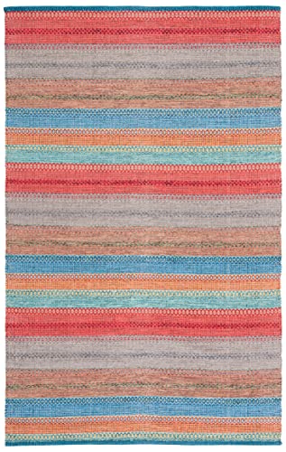 SAFAVIEH Montauk Collection Accent Rug - 4' x 6', Blue & Grey, Handmade Flat Weave Boho Stripe Cotton, Ideal for High Traffic Areas in Entryway, Living Room, Bedroom (MTK851F) - color: Blue/Grey, size: 4' x 6' (Rectangular)