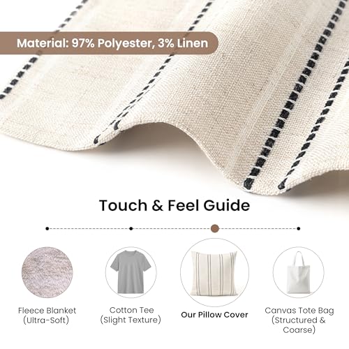 AELS 24x24 Decorative Farmhouse Linen Throw Pillow Covers, Boho Textured Pillow Case, Set of 2, Beige with White & Black Stitch Yarn Dyed Stripe Cushion Cover for Sofa Couch Living Room (Cover ONLY) - color: Beige With White & Black, size: 24" x 24" (Pack