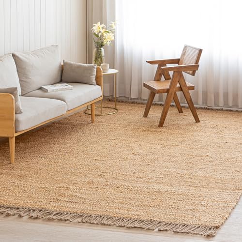 HOMEMONDE Chunky Braided Jute Area Rug 8x10 ft Rectangle Boho Home Décor Indoor Rug - Natural Handcrafted Farmhouse Style Rug for Bedroom, Living Room, Dining Room Kitchen, and Hallway - size: 8' x 10' (Rectangular)