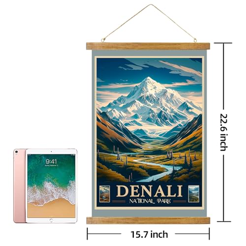 ABoby Vintage Denali National Park Posters - Travel Posters Wall Art - Retro Style Wall Decor with Wood Frames - Ready to Hang - color: Denali