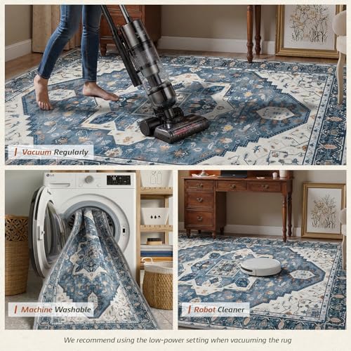 MINIDEAR 2x3 Area Rugs for Entryway Kitchen, Washable Rug Small Accent Rugs for Bedroom Non Slip Vintage Rug Thin Carpet Mat for Home, Blue - color: 02blue, size: 2' x 3' (Rectangular)