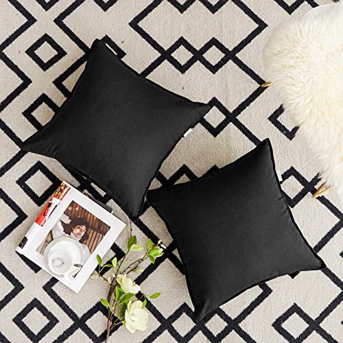 Jeanerlor 18"x18" Solid Cotton Linen Decoration Throw Pillow Case with Zipper Euro Sham Cushion Case Cool Pillow Cover Delicate Decorative Pillowcase for Chair/Bed/Couch,2 Packs, Black - color: Black, size: 18" x 18" (Pack of 2)
