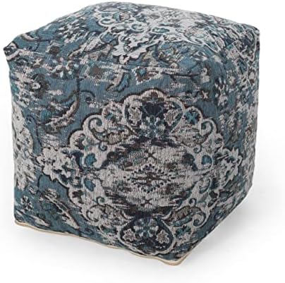 Foamma Pouf Ottoman Blue, 16"x16"x16" - Square Ottoman Foot Rest for Living Room and Bedroom, Pouf Footstool, Foot Rest for Couch, Boho Furniture for Home