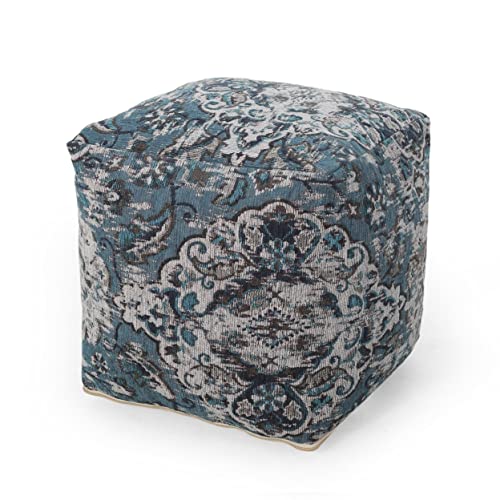 Foamma Pouf Ottoman Blue, 16"x16"x16" - Square Ottoman Foot Rest for Living Room and Bedroom, Pouf Footstool, Foot Rest for Couch, Boho Furniture for Home - color: Blue