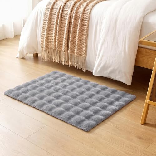 Lotus Karen Washable Area Rug, 3D Bubble Rug for Living Room, Bedroom, Faux Fur Carpet for Home Decor,2' W × 3' L, Light Grey - color: Light Grey, size: 2' x 3' (Rectangular)