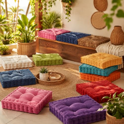 ChezMax Floor Pillow & Cushion, Large Meditation Chair Cushions, Thick Square Seat Pad, Soft Velvet Tufted Seating Pouf for Indoor/Outdoor Yoga Bench Rocking Chair Room Tatami Sofa, Orange 16" x 16" - color: Orange S