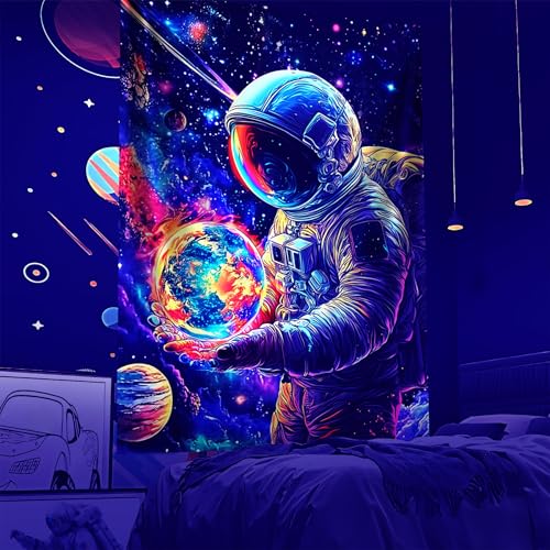 NYZE Astronaut Space Tapestry for Bedroom, Glow in the Dark Room Decor Wall Tapestries, Cool Galaxy Planet Wall Hanging, Wall Hanging for Men Guys Gamer Room Dorm Living Room 60x80 in - color: A-Astronaut, size: 60"L x 80"W