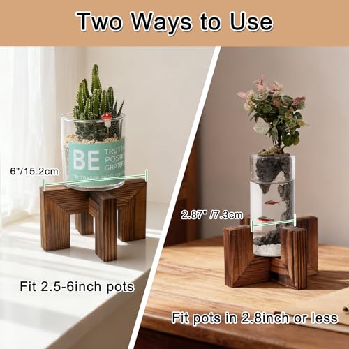 Vigordream Plant Stand, Indoor/Outdoor Wood Plant Holder, Single Flower Pot Stand, Sturdy Planter Stands (Walnut, Fit 2.5-6 inch pots) - size: Fit 2.5-6 inch pots