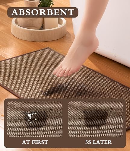 YIHOUSE Bathroom Rugs Sets 2 Pieces, Coffee Ultra Thin Bath Mats Fit Under Door, Absorbent Quickly Dry Rubber Backing Braided Bath Mat Set, Non Slip Washable Bath Rugs Mat for Bathroom Floor, Coffee - color: Coffee, size: 2pieces