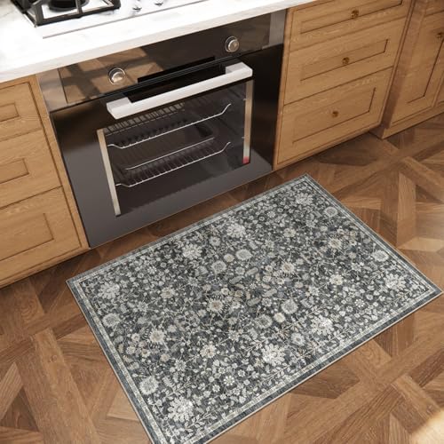 Machine Washable Entryway Small Area Rugs: Soft Non-Slip Low Pile Door Mat Indoor Entrance 2x3 ThrowRug for High-Traffic Areas Kitchen, Hallway, Farmhouse Decor - color: Black/Gold/Multi, size: 2'x3'