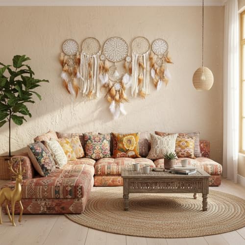 Dream Catchers Boho Wall Decor Moon and Sun Feather Handmade Traditional Dream Catcher Wall Hanging Decor for Kids Bedroom Adult Living Room Home Bohemian Decorations (Camels Set) - color: Camels