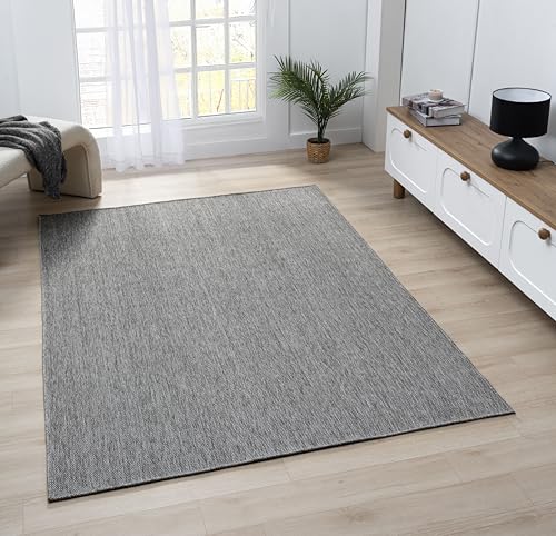 Angela Easy Jute Indoor Outdoor Rug, 4x6 Natural Solid Jute Look, Polyester, Durable & Easy Care Outdoor Farmhouse Carpet for Patio, Porch, Living Room (4' x 6', Gray) - color: 2001 - Gray, size: 4' x 6' (Rectangular)
