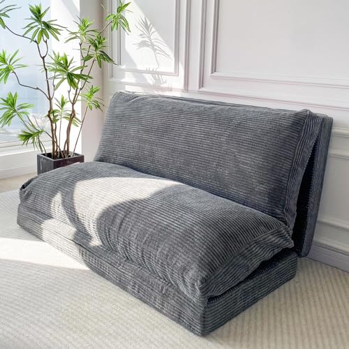 MAXYOYO Folding Sofa Bed, Extra Thick and Long Floor Sofa Convertible Chair with Washable Cover, Floor Couch Lounge Bean Bag Bed for Living Room, Dark Grey, 39x91 Inch - color: Dark Grey, size: Classic Twin