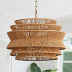 6-Light Boho Rattan Chandelier, 17.7 inch Hand Woven Farmhouse Hanging Light Fixture, Rustic Woven Ceiling Lamp for Kitchen Island, Dining Room, Living Room & Foyer - color: 17.7" Brown