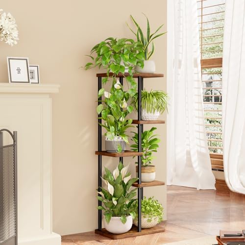 Bamworld Corner Plant Stand Indoor, 5 Tier Metal Plant Shelf for Multiple Plants, Tiered Flower Pot Stands for Patio Garden Balcony Living Room Bedroom, Brown - color: Brown, size: 5 Tier