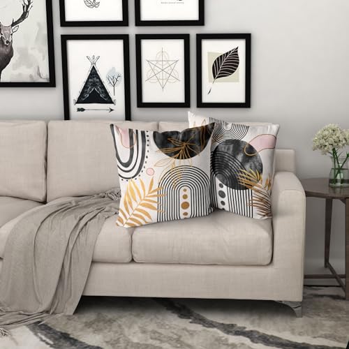 Pink and Black Pillows Boho Pillow Covers 16x16 Tropical Leaf Throw Pillows Mid Century Modern Couch Pillows for Living Room Set of 4 Geometric Bohemian Couch Covers - color: Blackboho, size: 16" x 16" (Pack of 4)