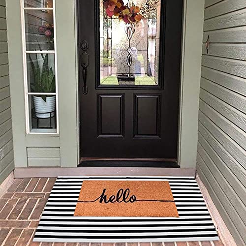 Black and White Outdoor Rug 27.5'' x 43'' Striped Front Porch Rug Hand-Woven Cotton Rug Machine Washable Floor Mat Indoor/Outdoor Area Rug for Layered Door Mats/Farmhouse/Living Room (27.5'' x 43'') - color: Black&white Stripe Bb, size: 2'4" x 3'7" (Recta