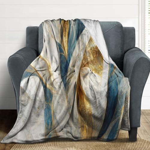 Abstract Marble Blanket, Modern Luxury Baroque Golden Blue White Stone Veins Pattern Soft Warm Cozy Plush Flannel Covers for Livingroom Bedroom Couch Chair Camping Travel Home Decor Tapestry 30x40in - color: Abstract-4, size: 30W" x 40L"