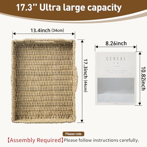 Wicker Scalloped Serving Tray with Handles - Seagrass Handwoven Trays,Water Hyacinth Tray for Home Decor and Living Room, Dining Table, Bathroom Organizing, 17.3" L x 13.4" W x 3.6" H - color: Seagrass-rectangle, size: 17.3" x 13.4" x 3.6"