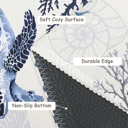 Summer Coastal Outdoor Door Mat 2x3 Nautical Coral Sea Turtle Entryway Area Rug Navy Blue Beach Theme Small Low Pile Front Doormat Washable Throw Rugs for Living Room Bedroom Kitchen - color: Coastal Turtle