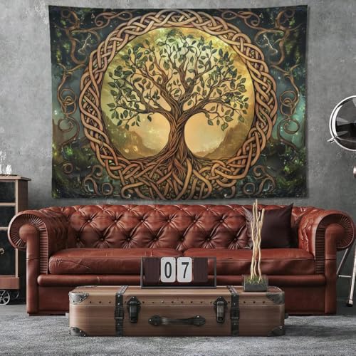 keowhsf Tree of Life Tapestry – Fantasy Forest Nature Landscape Wall Art with Mystic Green Aesthetic, Large Wall Hanging for Bedroom, Living Room, Home Decor - color: TreeofLife, size: 80"L x 60"W