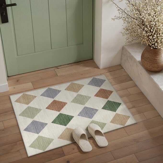 PureCozy Machine Washable 2x3 Area Rugs for Entryway Modern Soft Checkered Indoor Door Mats Non-Slip Stain Resistant Low Pile Accent Small Rug for Bedroom Kitchen Laundry Entrance - color: Checkered Colorful, size: 2' x 3' (Rectangular)