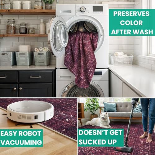 Bloom Rugs Washable Non-Slip 5' x 7' Rug - Dark Red Traditional Bordered Area Rug for Living Room, Bedroom, Dining Room, and Kitchen - Exact Size: 5' x 7' - color: Dark Red, size: 5' x 7' (Rectangular)