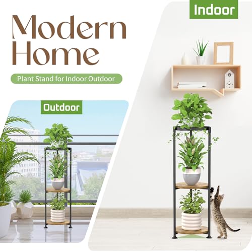 iDavosic.ly 3 Tier Corner Plant Stand Indoor, 34 Inch Tall Vertical Metal Flower Heavy Duty Pot Holder Shelf Outdoor for Patio Porch Living Room, Modern Black & Rustic Brown - Round - color: Matte Black, size: 3 Tiers