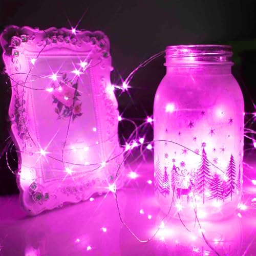 Ineximun 24 Pack LED Fairy Lights Battery Operated 7Ft 20Led Mini String Lights Waterproof Christmas for Mason Jars Bedroom DIY Party Wedding Christmas Decor Pink - color: Pink