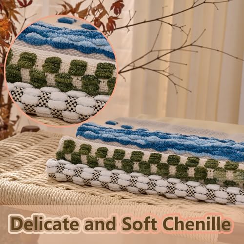 Boho Throw Pillow Covers 18x18 Inch Chenille Striped Textured Pillow Cover Farmhouse Decoration Striped Square Pillowcase for Couch Bed Sofa Bedroom Living Room,Blue(Pack of 1) - color: White-blue Stripe Pack of 1, size: 18" x 18" (Pack of 1)