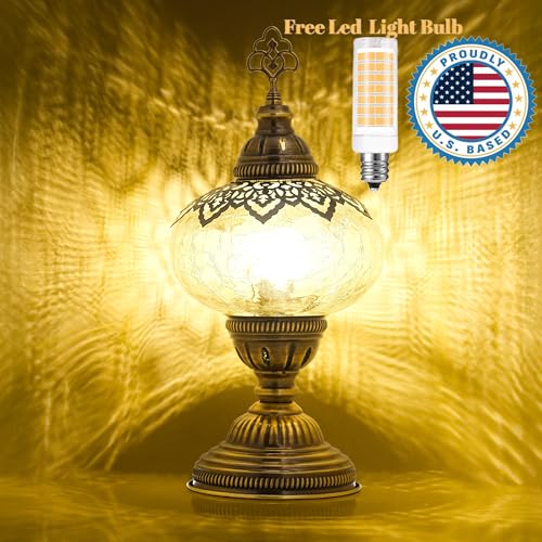 Cracked Clear Moroccan Mosaic Table Lamp – Handmade Turkish Glass, Light Bulb Included, Boho Chic Bedside & Living Room Accent - color: Crack Clear-69