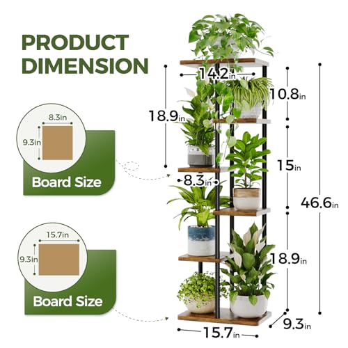 Bamworld Tall Plant Stand Indoor 6 Tier Plant Shelf for Multiple Plants, Tiered Flower Pot Stands for Patio Garden Balcony Living Room Bedroom, Brown - color: Brown, size: 6 Tier