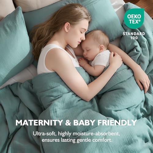 EMME Muslin Cotton Duvet Cover Set Teal Twin Size Linen Like Soft Breathable Lightweight Summer Comforter Cover Set with Zipper Closure (Teal, Twin, 68"x90") - color: 03 - Teal, size: Twin(68"×90")
