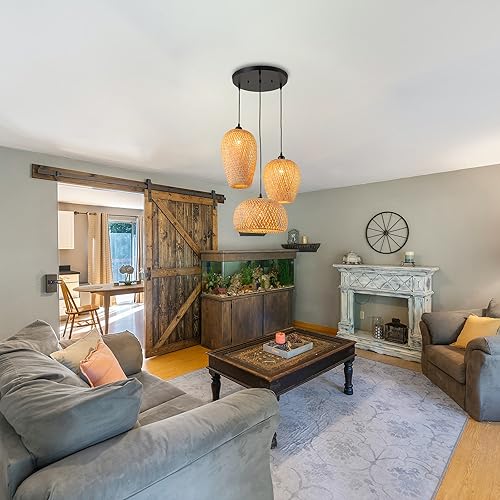 Rattan Pendant Light Bamboo Hanging Light 3-Lights Boho Pendant Light Fixture Woven Basket Wicker Shade Rattan Chandelier for Living Room Dining Room Kitchen - color: Rattan Bamboo, 3-Light