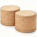 Wimarsbon 2Pcs Pouf Ottomans, Natural Seagrass Foot Stool, Hand Weaving Round Ottoman, Boho Decorative Seat, Jute Braided Pouffe Poof Accent Sitting Footrest (18inch Natural Water Hyacinth Braid) - color: 18inch Natural Water Hyacinth Braid