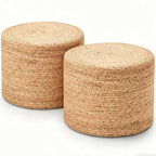 Wimarsbon 2Pcs Pouf Ottomans, Natural Seagrass Foot Stool, Hand Weaving Round Ottoman, Boho Decorative Seat, Jute Braided Pouffe Poof Accent Sitting Footrest (18inch Natural Water Hyacinth Braid) - color: 18inch Natural Water Hyacinth Braid
