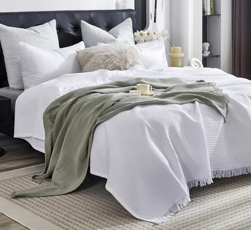 KyraHome 100% Organic Cotton Throw Blankets, 60"x80", Pre-Washed Plant Dyed, Lightweight Gauze Soft Muslin Blankets, Adults, Picnic, Travel, Summer, All Season, Sage Green - color: Sage Green, size: Large Throw