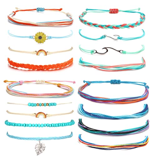 choice of all String Bracelets for Women Boho Wave Surfer Beach Wear Cute Bracelets Set Summer Friendship Jewelry Accessories Beach Stuff - color: G1:17 pcs rainbow surfer bracelets