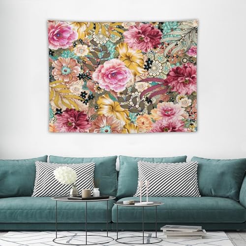 Houselerax Boho Vintage Floral Tapestry Wall hanging,Bohemian Blossom Colorful Mandala Flower Tapestries, Botanical Spring Multi Color Tapestry for Bedroom Home Hippie Wall Decor 40"x30" - color: Boho Floral-5, size: W40xL30in