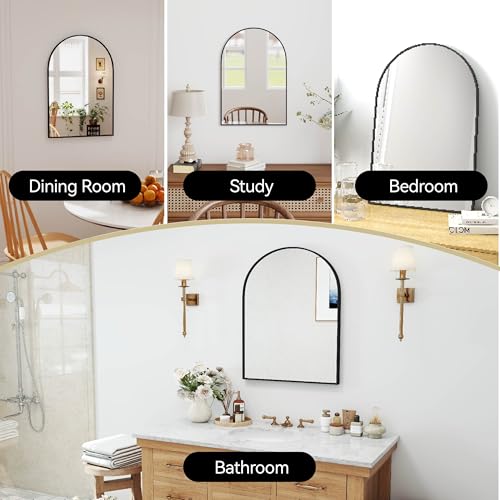 SCWF-GZ 30x20 Arch Mirror Rectangle Wall Mounted Hanging or Against Wall Aluminum Alloy Metal Frame Dressing Make-up Mirrors for Entryway Bedroom Bathroom Living Room 30 20 inch Black - color: Black, size: 30"L x 20"W