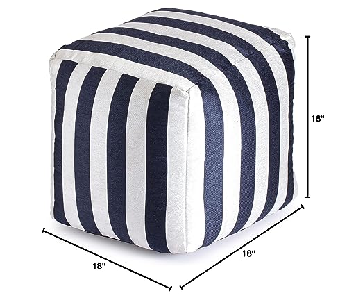 Anji Mountain 100% Handmade & Handcrafted Comfortable Home Décor Outdoor Pouf Ottoman Footrest for Living Room, Bedroom, Nursery, Kidsroom, Patio Furniture - (18" x 18" x 18"- Navy-Ivory) - color: Cape May