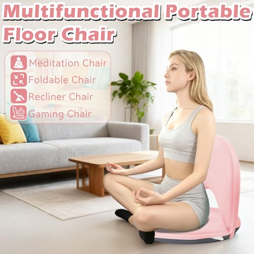 Floor Chair Floor Cushion Folding Padded Gaming Chair Adjustable 5-Position Floor Seat with Back Support for Kids Adult Great for Gaming Reading Meditating - color: Pink