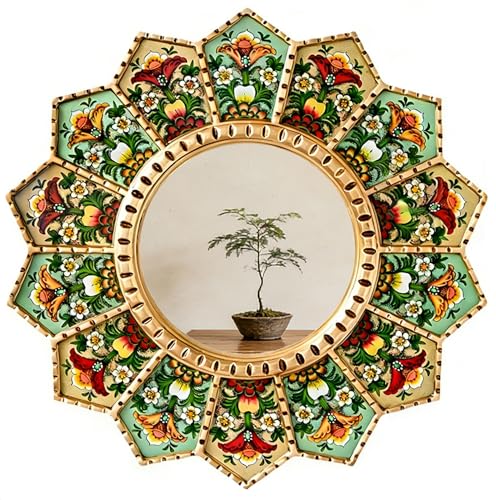 15.7" Sunburst Mirror - Boho Wall Mirror with Moroccan Decor Style, Large Circular Wood & Acrylic, Decorative for Living Room, Gallery Wall - color: Yellow