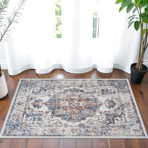 Hallway Washable Runner Rug - 2x3 Kitchen Rugs Entryway Rug Runner Vintage Soft Floor Mat Non Slip Indoor Farmhouse Carpet for Bathroom Living Room Bedroom (2 X 3, Brick) - color: Brick, size: 2' x 3' (Rectangular)