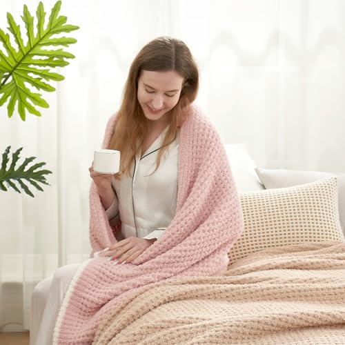 Snuggle Sac Ultra Soft Waffle Throw Blanket for Couch Bed Sofa 50x60 inches, Reversible Pink Blanket Microfiber Fluffy Fuzzy Cozy Knit Throws for Women Mothers Birthday Gifts - color: Waffle Soft Pink, size: Throw(50"x60")