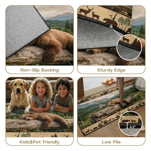 Rustic Cabin Runner Rug 4x10, Lodge Cabin Bear Runners, Southwest Country Wildlife Rug Non-Shedding & Easy Care, for Living Room Bedroom Kids Bedroom - color: Bear, size: 4' X 10'(runner)