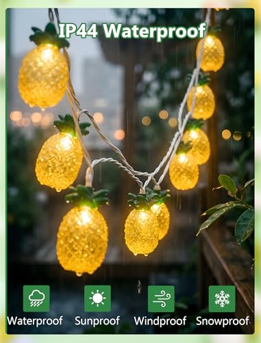 GOOTHY Pineapple String Lights, 8.5Ft Tropical Beach Themed Party Decorations Patio String Lights with 10 Outdoor Pineapple Lights for Home Summer Party Camping Bars Hawaiian Theme Wedding Decor - color: Yellow Pineapple Lights